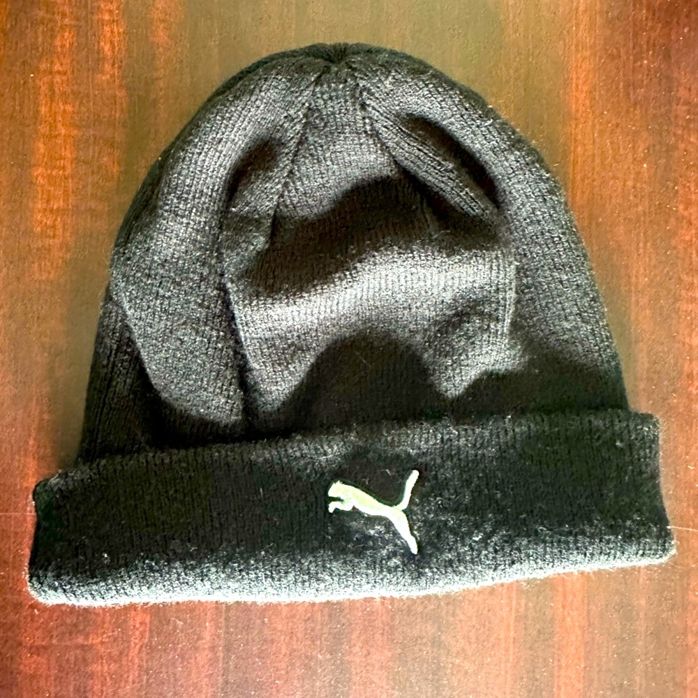 Puma Black Knit Hat with Logo